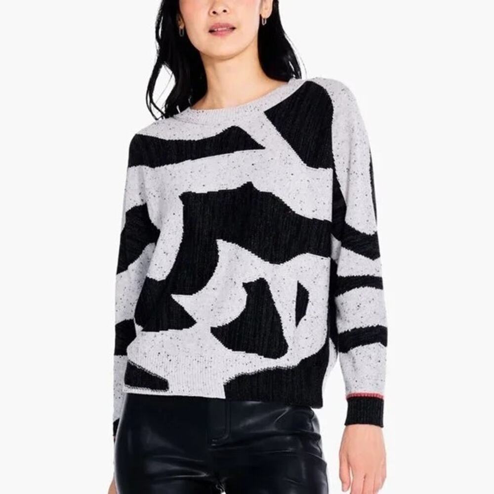 NIC+ZOE Dusk Days Recycled Cotton Sweater M | Abstract Space Dye Knit Artsy